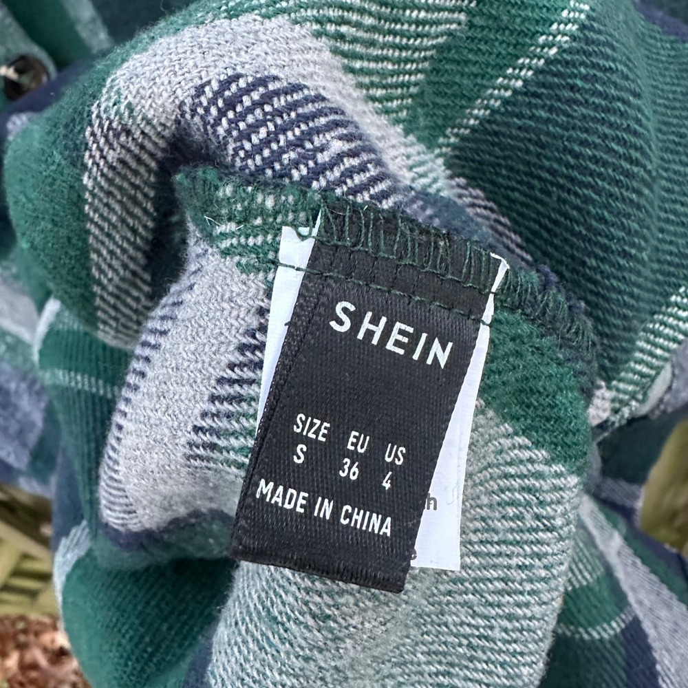 SHEIN Plaid Longline Shacket Shirt Jacket Y2K Grunge Green Navy Gray Size Small - Picture 6 of 10